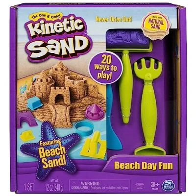 Imagen de KINETIC SAND Arena MÁGICA SET UN DÍA EN LA Playa Moldeable para Niños 340g de Arena, Moldes Castillo, Herramientas Juguetes Kit Manualidades 6037424 3 Años +