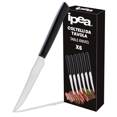 Imagen de IPEA Cuchillos de Mesa para Carne y Punta Redonda Juego 6 Cuchillo Afilado con Hoja Acero Inoxidable Cortar Alimentos Almuerzo Cena Hogar la Cocina