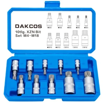 Imagen de DAKCOS Juego de 10 Casquillos Punta XZN M4 M18 1/2&quot; 3/8&quot; 1/4&quot;, Acero Aleación S2