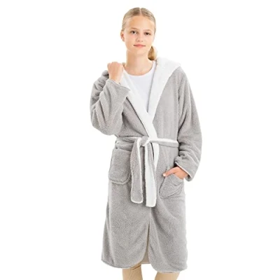 Imagen de HOMELEVEL Bata de invierno para niños Albornoz polar reversible niño y niña Batín extrasuave caliente casa Lavable a máquina