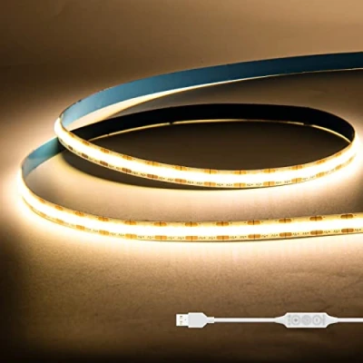 Imagen de Gingsow Tiras LED COB USB 5V Blanco cálido 3000K 1M, 320LED regulables CRI80+ Retroiluminación de TV, Cinta flexible debajo la luz del piso para iluminación hogar DIY