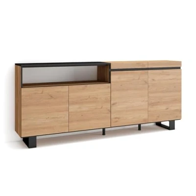 Imagen de Skraut Home Aparadores para salón Gran Capacidad de almacenaje 200x87x35cm 4 Puertas Diseño Industrial Estilo Moderno Roble y Negro