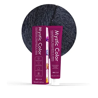 Imagen de Mystic Color, Tinte para el Cabello, Fórmula Enriquecida con Aceite de Argán y Caléndula, Coloración Permanente en Crema Larga Duración, Negro Azulado 1.1, 100 ml