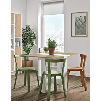 Imagen de TEMAHOME Mesa Plegable Contemporánea con 2 Solapas Plegables, Tablero de Partículas Melamina, Color Blanco/Beige (Roble/Marmol Blanco), 103 x 76 73.4 cm