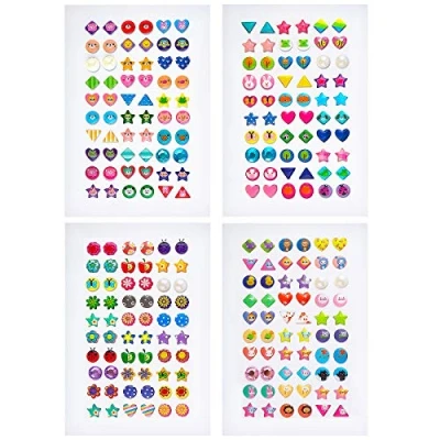 Imagen de SAVITA 240 Piezas Pendientes Adhesivos, Pegatinasde Gemas 3D, Pegatinas de Cristales Brillantes y Brillantes, Adhesivos para Niñas, Niños, Formas (4 Hojas)