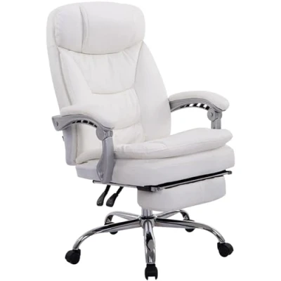 Imagen de CLP Silla De Oficina XL Troy En Cuero PU I Relax con Reposapiés Extraíble Ajustable Altura &amp; Ruedas, Color:Blanco