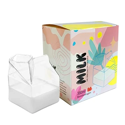 Imagen de vincente taza de vidrio leche resistente al calor Caja en forma cartón contenedor transparente irregular 350ml