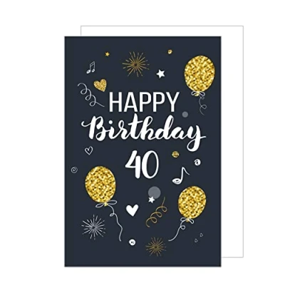 Imagen de Edition Seidel Premium XXL Maxi tarjeta de felicitación para 40 cumpleaños con sobre, formato DIN A4, cumpleaños, Billet, Happy Birthday Hombre Mujer Globos Dorados