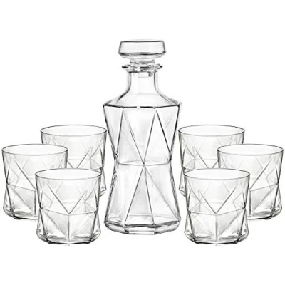 Imagen de Bormioli Rocco Cassiopea 45009 Juego de whisky (decantador con 6 vasos, set regalo, capacidad decantador 1 litro, vasos 330 ml, apto para lavavajillas)