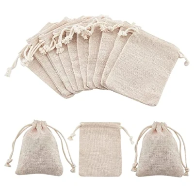 Imagen de NBEADS 10 Bolsas Pequeñas de Algodón con Cordón para Joyería, Embalaje, Trigo, 9 X 8 Cm