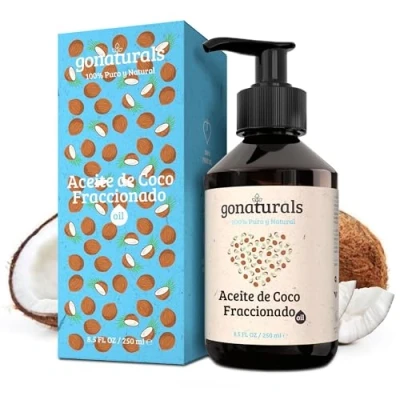 Imagen de GoNaturals Aceite de Coco Fraccionado 100% Puro y Orgánico Vegetal Suaviza Calma la Piel Seca para Piel, Pelo, Masaje Corporal 250ml