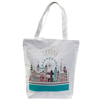 Imagen de Puckator Bolsa de la compra algodón, diseño iconos Londres, tejido mixto, 39 cm altura x 37 ancho 9,5 profundidad