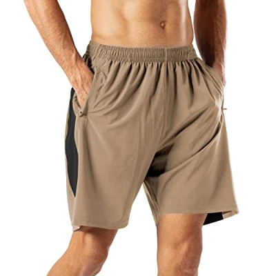 Imagen de HMIYA Pantalones Cortos Deportivos para Hombre Transpirable Secado Rapido Running Fitness Gym(Kaki 3XL)