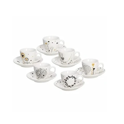 Imagen de Tognana IR685345563 Iris Goldy SERV. Café 6 Unidades C/P, Porcelana de Ceniza Hueso, Color Blanco