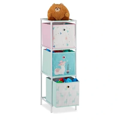 Imagen de Relaxdays Estantería de niños con Tres Cajas, Almacenaje Infantil, Unisex, Llamas, 89x27,5x30 cm, Multicolor, Tela no Tejida, 89 x 27,5 30 cm