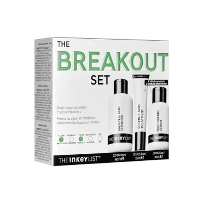 Imagen de The INKEY List Breakout Set, Salicylic Acid Cleanser, Niacinamide Serum &amp; Succinic Treatment, Nourishing Skincare Targets Breakouts, Suitable For Blemish Prone Skin
