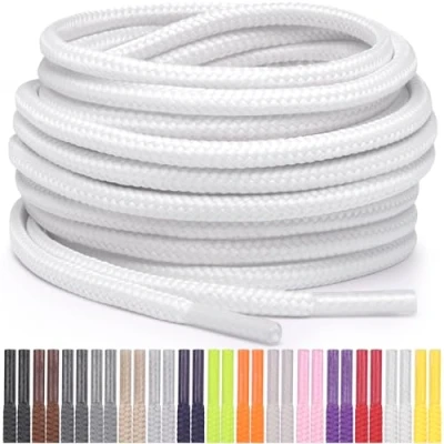 Imagen de Miscly Cordones Redondos para Zapatos, Zapatillas y Botas Disponibles en Múltiples Longitudes Colores (Blanco, 160 cm)