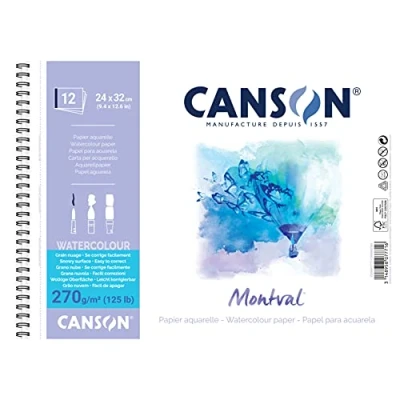 Imagen de Canson Álbum Espiral Microperforado, 24x32 cm, 12 Hojas, Montval Torchon, Grano Efecto Nube 270g