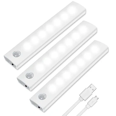 Imagen de Vicloon Iluminacion Luz sin cables Portatil, 3 Pc Armario con Sensor de Movimiento Auto en/Apagado, USB Recargable LED 2 Tiras Magnéticas para Habitacion Pasillo, Escalera, Cocina