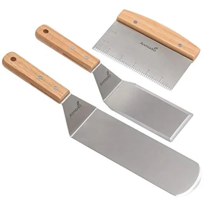 Imagen de Juego de espátula profesional para parrilla acero inoxidable y Accesorios pesada ideal hierro fundido barbacoa plana grado comercial