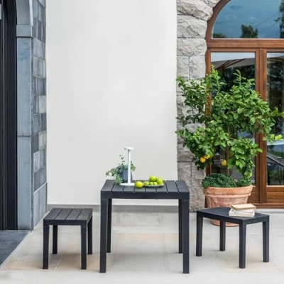 Imagen de KG KITGARDEN Conjunto de Jardín Exterior, 2 Bancos y 1 Mesa, Antracita Imitación Madera, Set Papua