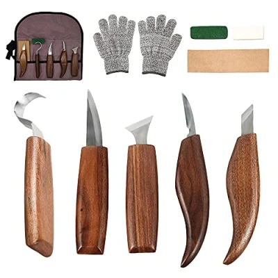Imagen de Juego de herramientas para tallar madera, cuchillos madera con piedras afilar, 10 piezas, profesionales
