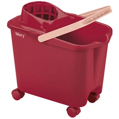Imagen de Mery Cubo para fregona con ruedas giratorias escurridor amplio Resistencia máxima Rojo Capacidad 14 litros