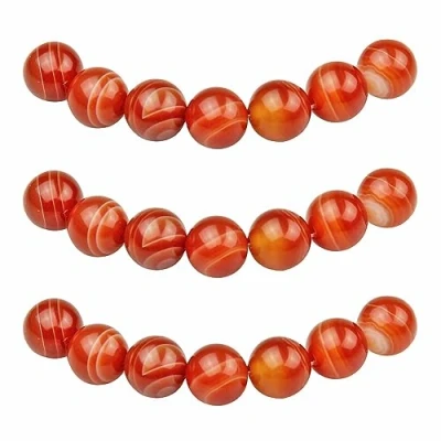 Imagen de MJDCB 10mm 35 piezas Cuentas de Piedra Ágata Rayada Roja Redondas Sueltas Piedras Semipreciosas Naturales para Hacer Joyas Pulseras Collares