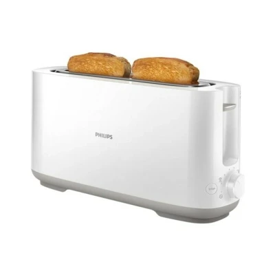 Imagen de Philips Tostadora Ranura Larga, 8 Ajustes, Rejilla Calientabollos, Descongelación, Frío al Tacto, Elevación Alta, Apagado Auto, Blanco (HD2590/00)
