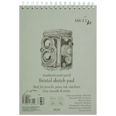 Imagen de SM.LT EB de 50ts Authentic line Cuaderno para bocetos (A4 y lisa Bristol papel, 50 hojas, Con perforación, reciclado Tapa, Doble Espiral, 185 GSM especialmente Color Blanco