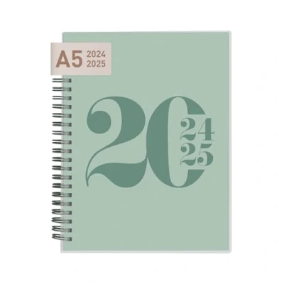 Imagen de Rileys agenda semanal académica 2024 2025 de 18 meses, y mensual tipográfica, cubierta flexible, páginas notas, encuadernación doble alambre, 20 x 15 cm (verde, alemán)