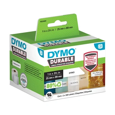 Imagen de DYMO LW etiquetas industriales resistentes para LabelWriter impresoras de etiquetas, poli blanco, 25 mm x 89 mm, 2 rollos 350 (1933081)