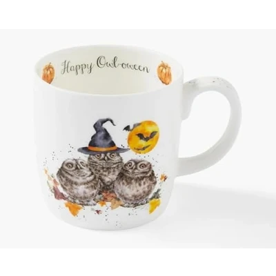 Imagen de Royal Worcester Wrendale Deigns Halloween Taza (0,4 L), diseño de búhos bajo una calabaza y luz luna