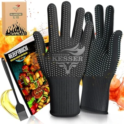 Imagen de KESSER® Guantes de Barbacoa Resistentes al Calor hasta 500 XXL Horno Transpirables y con Mango Antideslizante Cocina Tejido aramida Guante Chimenea Lavable a