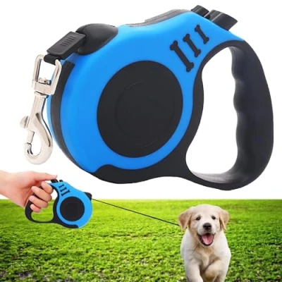 Imagen de CINY Correa Retráctil para Perros, Telescópica Mascotas Perro Pequeño y Mediano, Cuerda De Tracción Gatos Sin Enredos, Fácil Bloqueo Freno, Mango Resistente, Azul (Extensible 5 m)