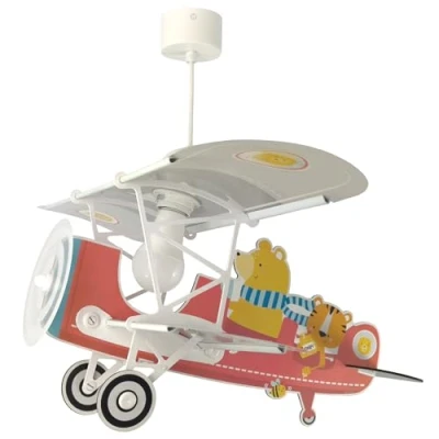 Imagen de Dalber, Lámpara infantil de techo colgante avión oso Teddy 54572, E27 15W, rojo