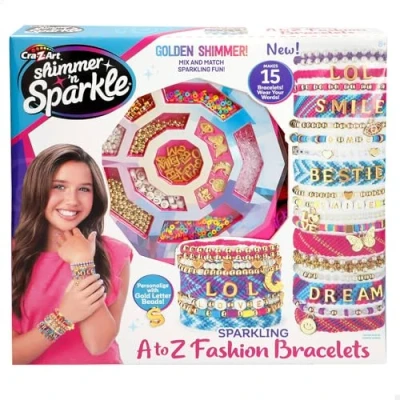 Imagen de ColorBaby 47914 Shimmer N Sparkle Kit de fabricación pulseras, Incluye abalorios brillantes, Cuentas heishi, Alfabeto, Perlas, Hilos colores, Juguetes niña, Regalos para niñas 8 años