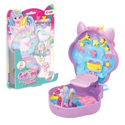 Imagen de Galupy Rainbow Unicorn In My Pocket Juguete de Unicornio Coleccionable, Mini Playset Plegable con Figura Brillante y Carrusel Giratorio, para Imaginar Jugar