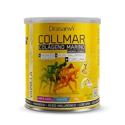 Imagen de Drasanvi COLLMAR Colágeno Marino Hidrolizado + Cúrcuma con Magnesio, Vitamina C, Ácido Hialurónico para bienestar articular y muscular Máx. asimilación 9.355 mg/día 300g de polvo Sabor Vainilla