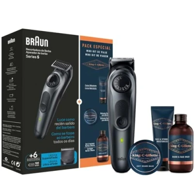 Imagen de Barbero Braun Series 5 BT5450 + Pack King C.Gillette, Autonomía 100 min, 40 Ajustes de longitud, 3 Peines