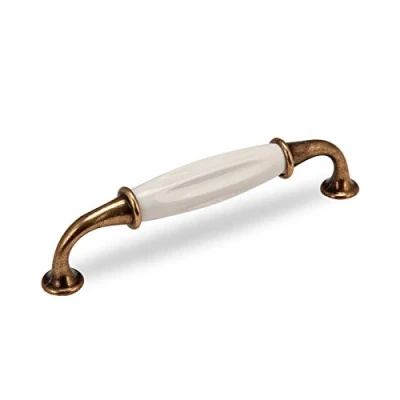 Imagen de Tirador de porcelana SOTECH para mueble META latón blanco acabado antiguo BA 128 mm