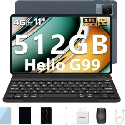 Imagen de DOOGEE T40 Tablet con Teclado, 11 Pulgadas 20GB RAM 512GB ROM/2TB, Helio G99 2.5K FHD+Tablet PC 8580mAh/ 16MP+8MP Android 14, Widevine L1/4G LTE+5G WiFi/Face ID/OTG/GPS Funda &amp; Raton