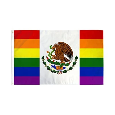 Imagen de AZ FLAG Bandera México Gay 90x60 cm Mexicana Arcoiris 100% Poliéster con Ojales de Metal Integrados 50g Colores Vivos Y Resistente A La Decoloración