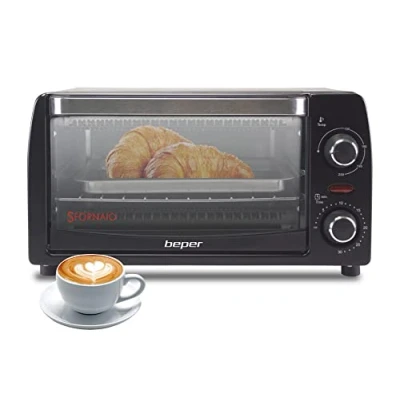 Imagen de BEPER 90.882 12 L con Temperatura Regulable y Temporizador Horno Electrico de Sobremesa, Parrilla Bandeja Incluidas, 1050 W, litros, Aluminio, Negro