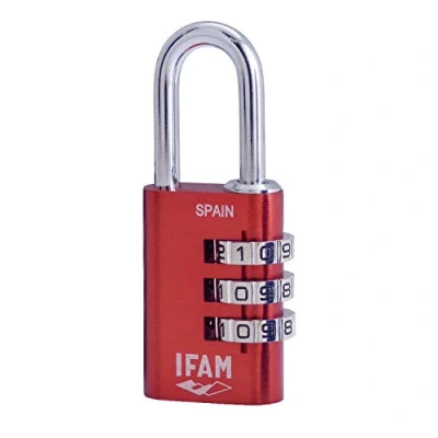 Imagen de IFAM Candado de Combinación Col Combi, 30mm, Color Rojo, Máxima Seguridad, Ideal para Maletas y Taquillas, Con Clave Más 1.000 Combinaciones, Aluminio, Gran Ligereza, Arco 5mm