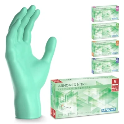 Imagen de ARNOMED guantes nitrilo talla S, verdes, de nitrilo, 100 uds/caja, desechables sin polvo, goma látex, XS, M, L y XL