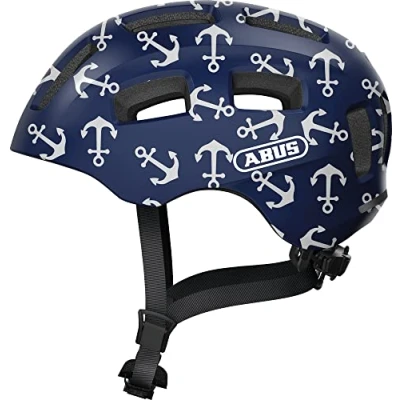 Imagen de ABUS Casco de bicicleta Youn I 2.0 con luz para niños, adolescentes y jóvenes niñas niños azul dibujo anclas, talla M