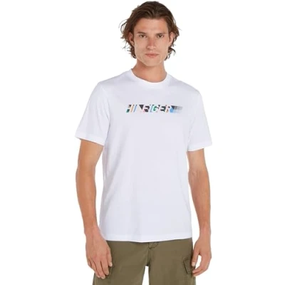 Imagen de Tommy Hilfiger Camiseta de Manga Corta Hombre Multicolour Tee Cuello Redondo, Blanco (White), XL