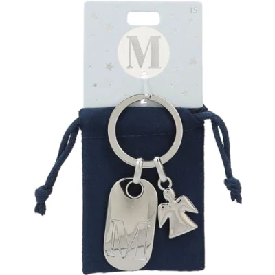 Imagen de Depesche 11800 015 Llavero de Plata con Letra M y ángel la Guarda, aleación cinc, Incl. Funda Terciopelo Color, Multicolor, Talla única