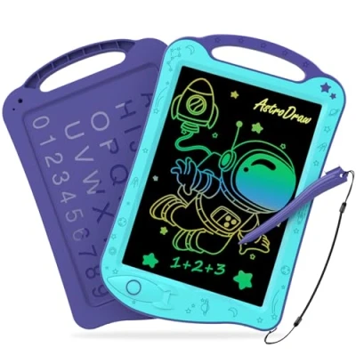 Imagen de HOMESTEC AstroDraw juguetes para niños, tableta de dibujo LCD, pintura escritura doodle pizarra mágica, temáticos espaciales regalo niñas y niños 2 3 4 5 6 años infantiles (Azul/Púrpura)